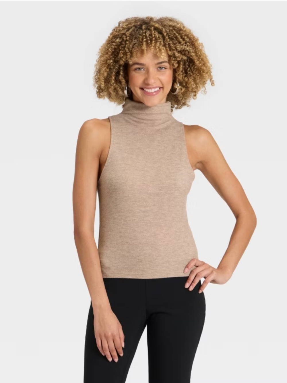 A New Day Women's Brushed Microfleece Mock Neck Tank Top - Oatmeal, Small, NWT